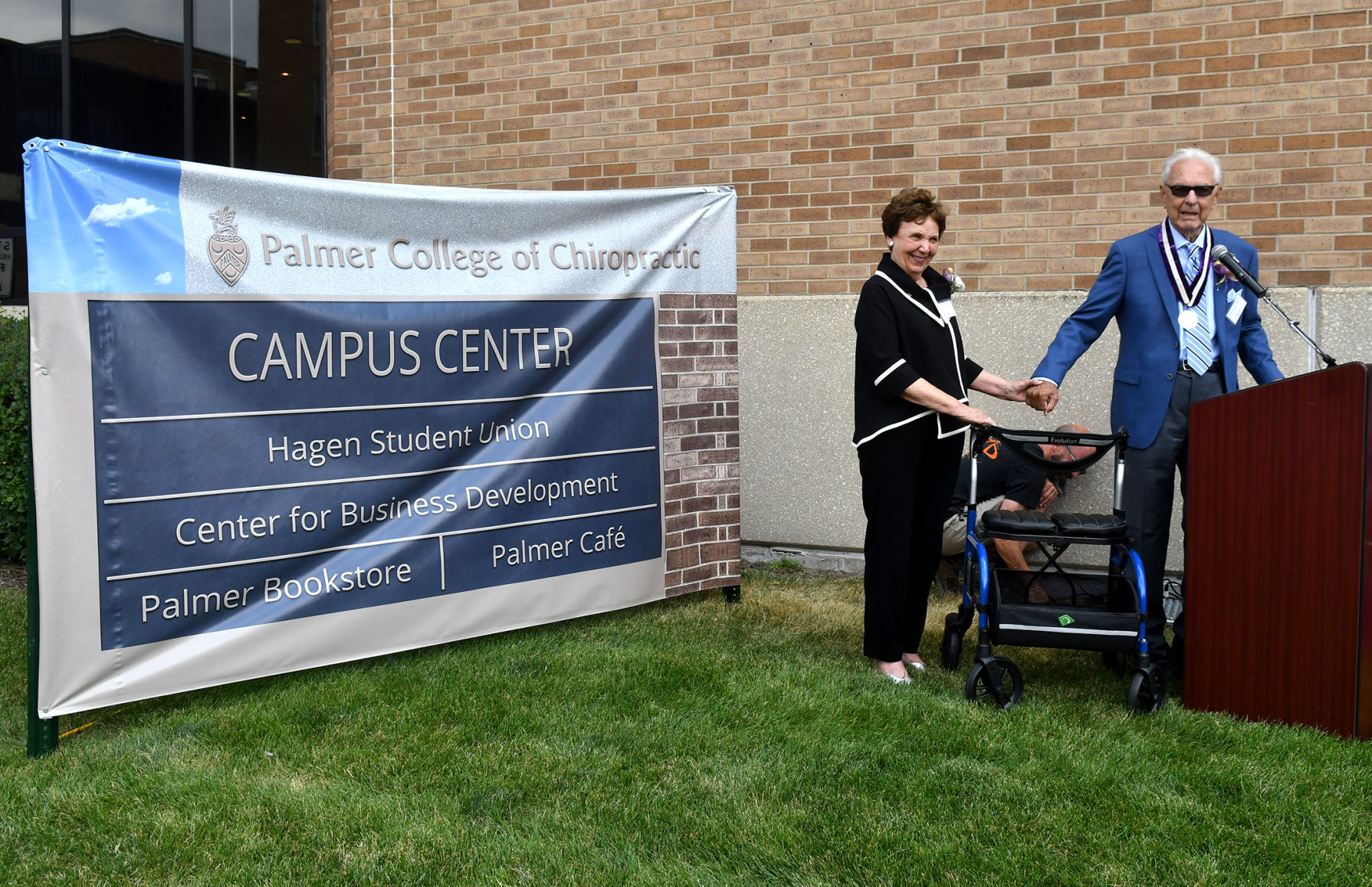 Dedication ceremony naming Palmer College student union the Bruce and Bethel Hagen Student Union.